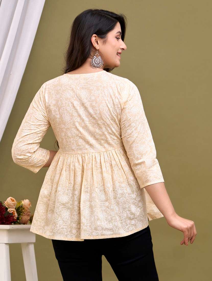 Women Printed Three Quarter Sleeves Flared Kurti - 22719764 -  Standard Image - 3