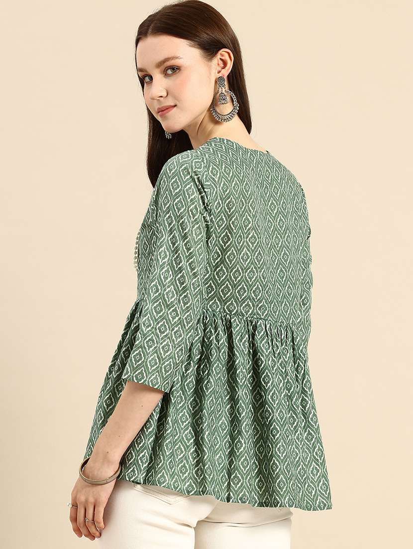Women Printed Three Quarter Sleeves Flared Top - 22719769 -  Standard Image - 3