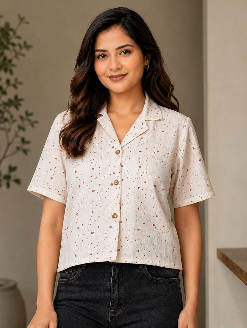 women printed short sleeves regular shirt