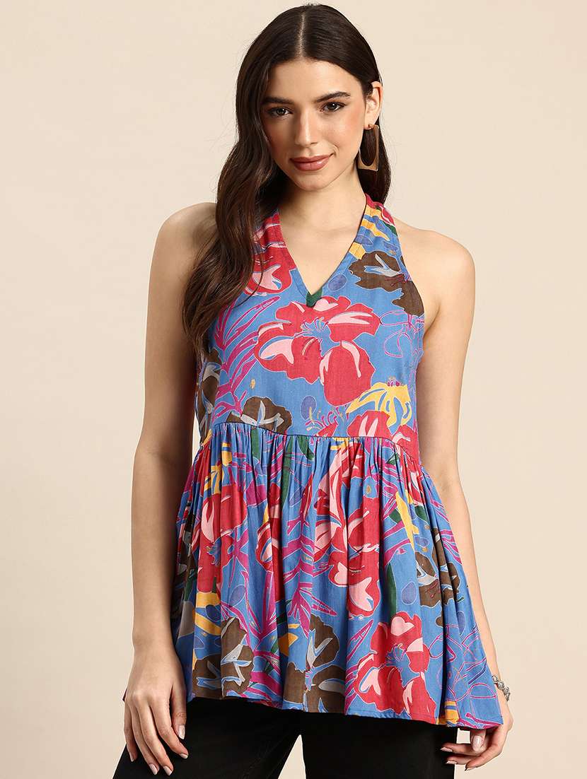 women printed sleeveless peplum top