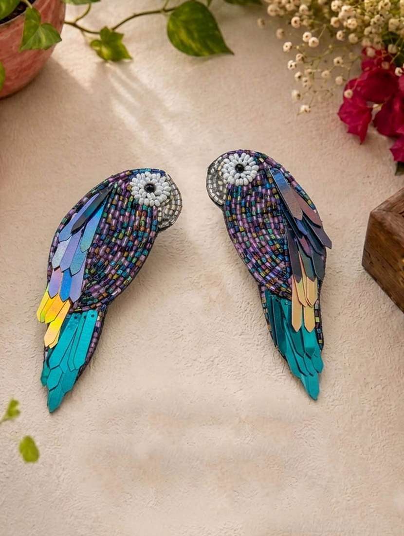 women multi coloured beaded drop earrings