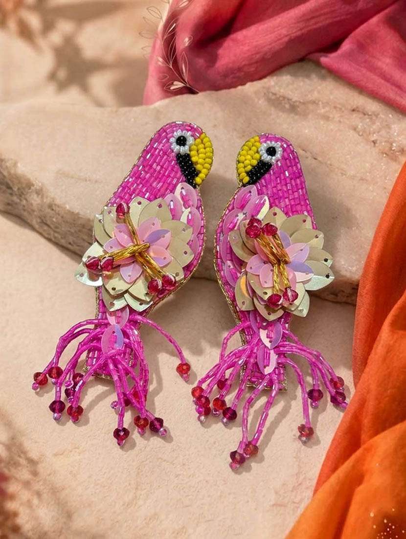 women multi coloured beaded drop earrings