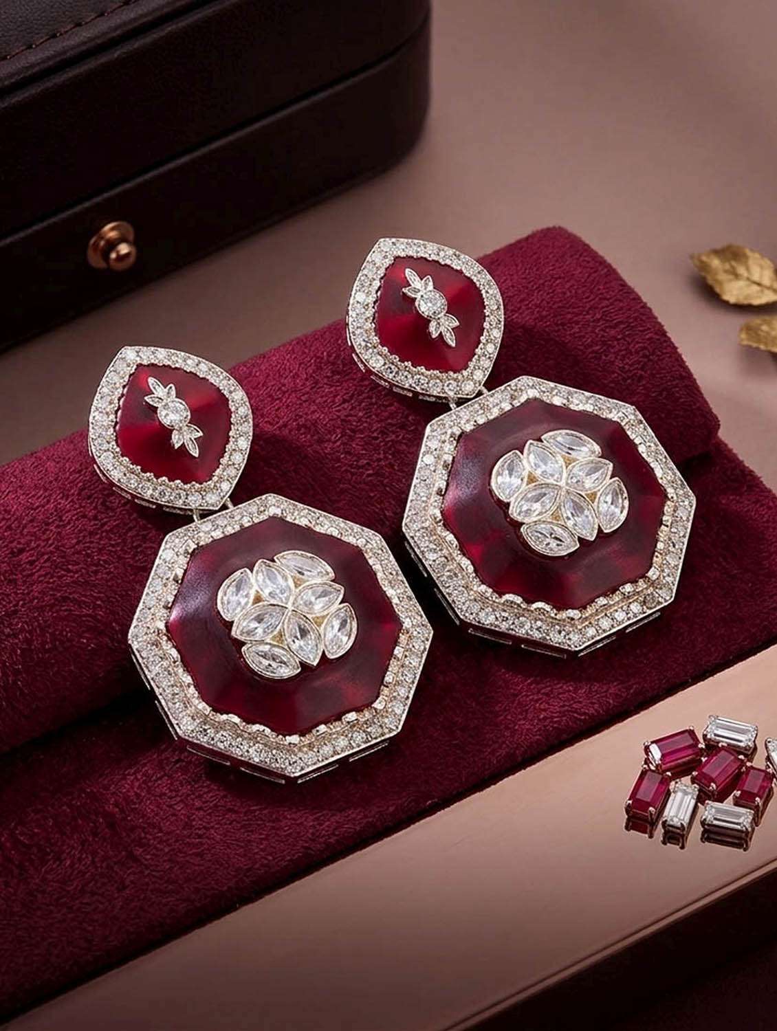 women kundan and stones drop earrings