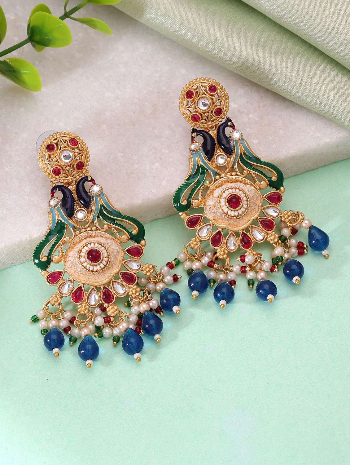 women multi coloured meenakari chandbali