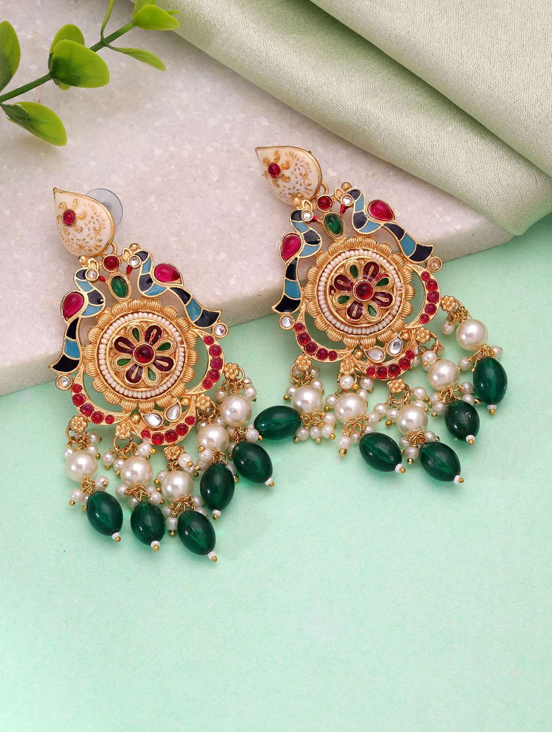 women multi coloured meenakari chandbali