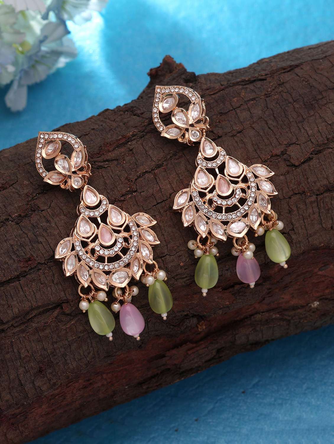 women multi coloured polki kundan chandbali