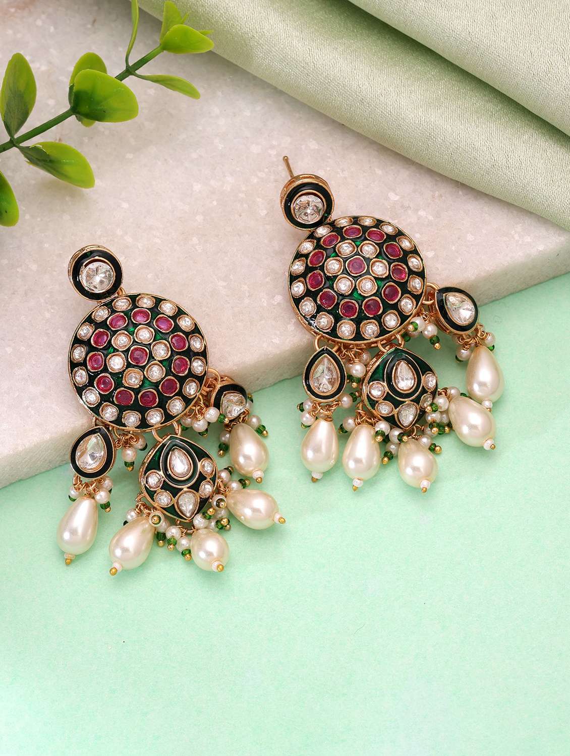 women meenakari kundan chandellier earrings