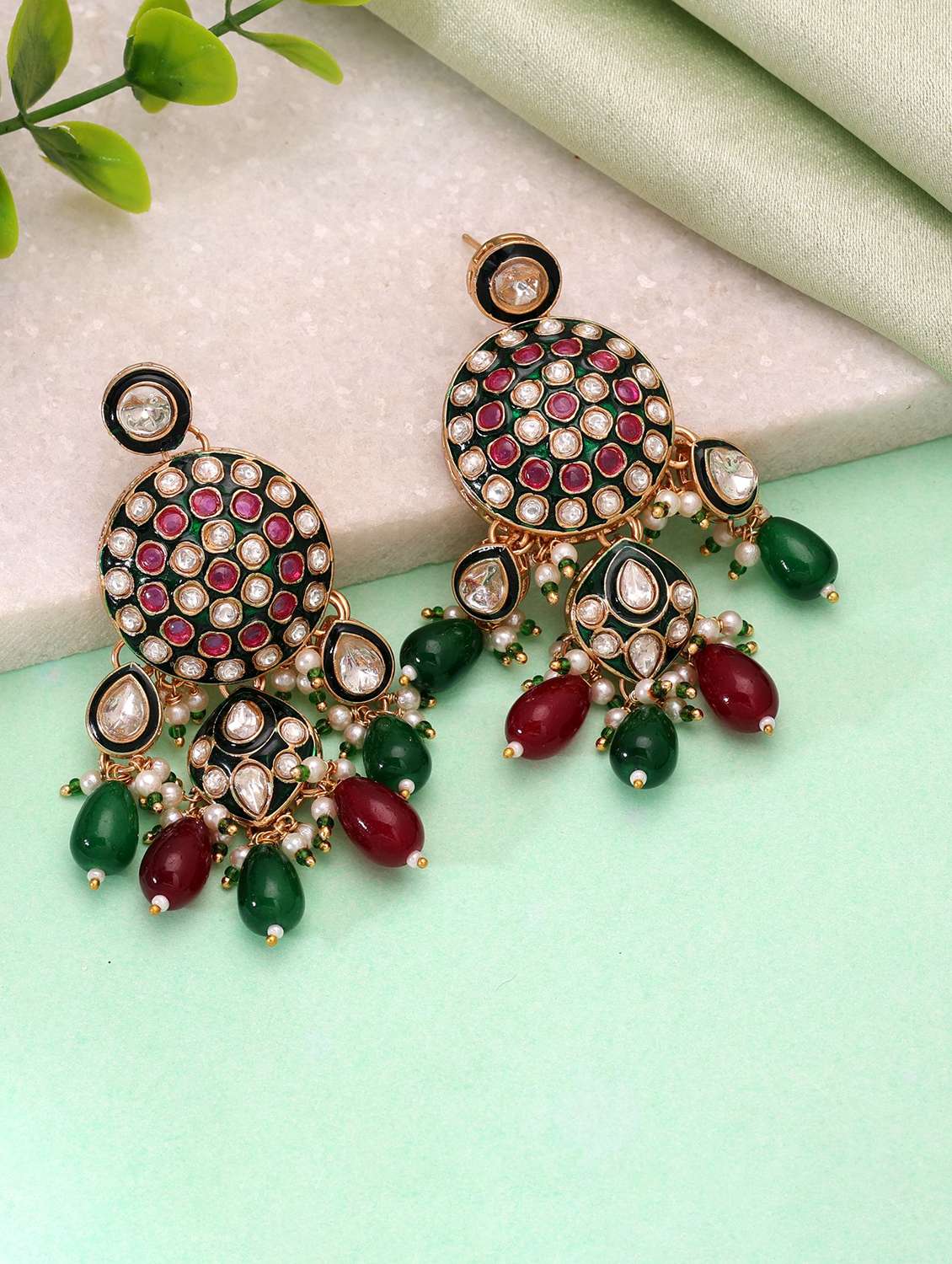 women meenakari kundan chandellier earrings
