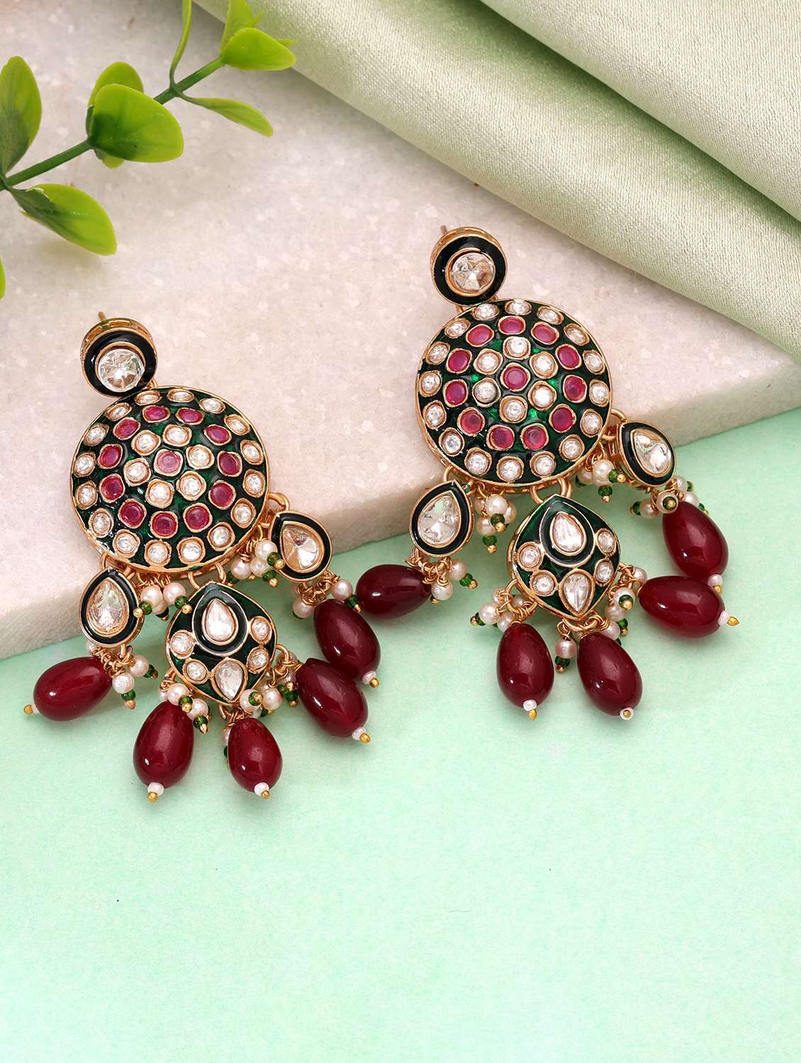women meenakari kundan chandellier earrings