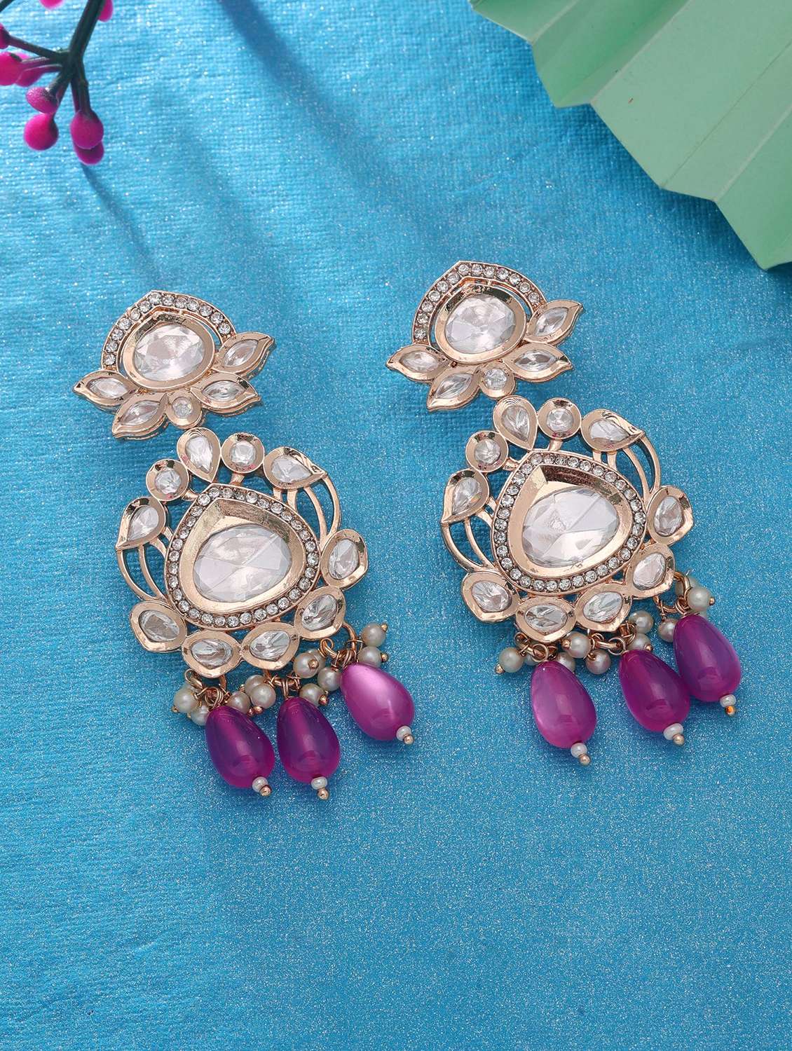 women kundan and american diamond drop earrings
