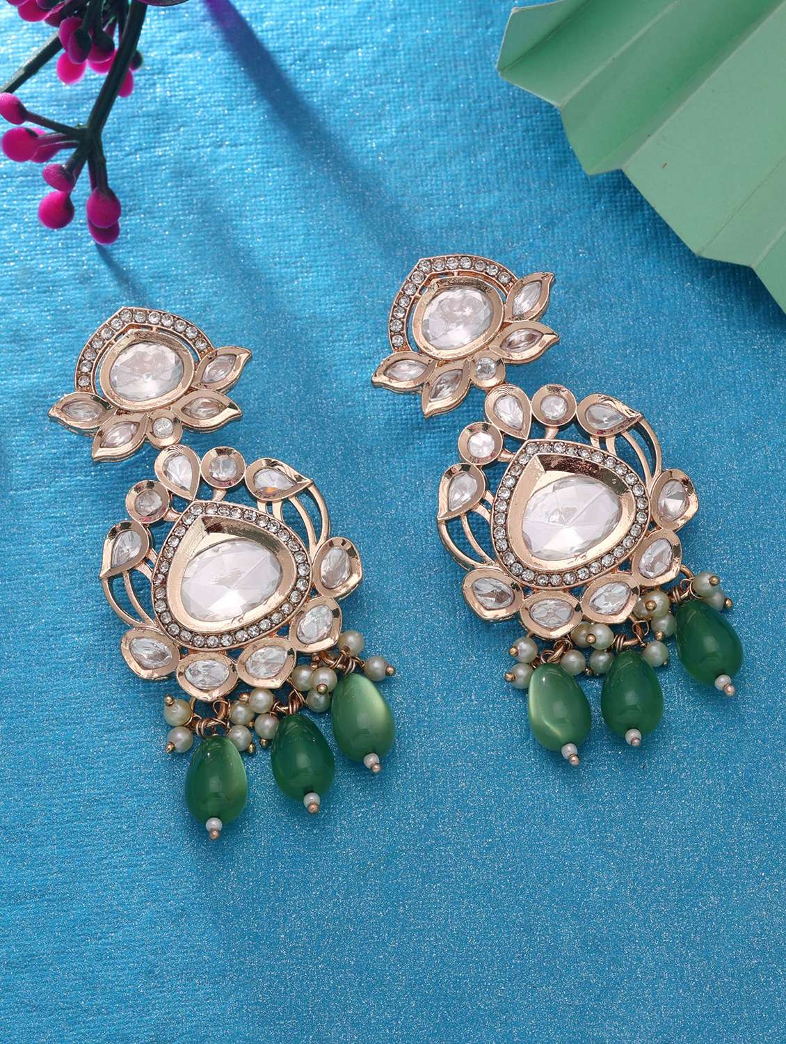 women kundan and american diamond drop earrings