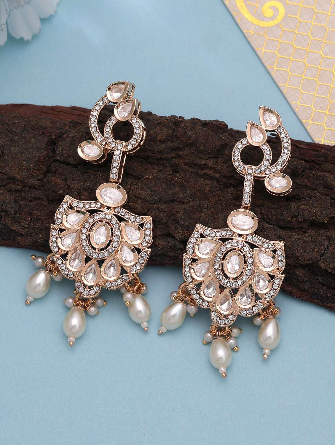 women kundan and american diamond drop earrings
