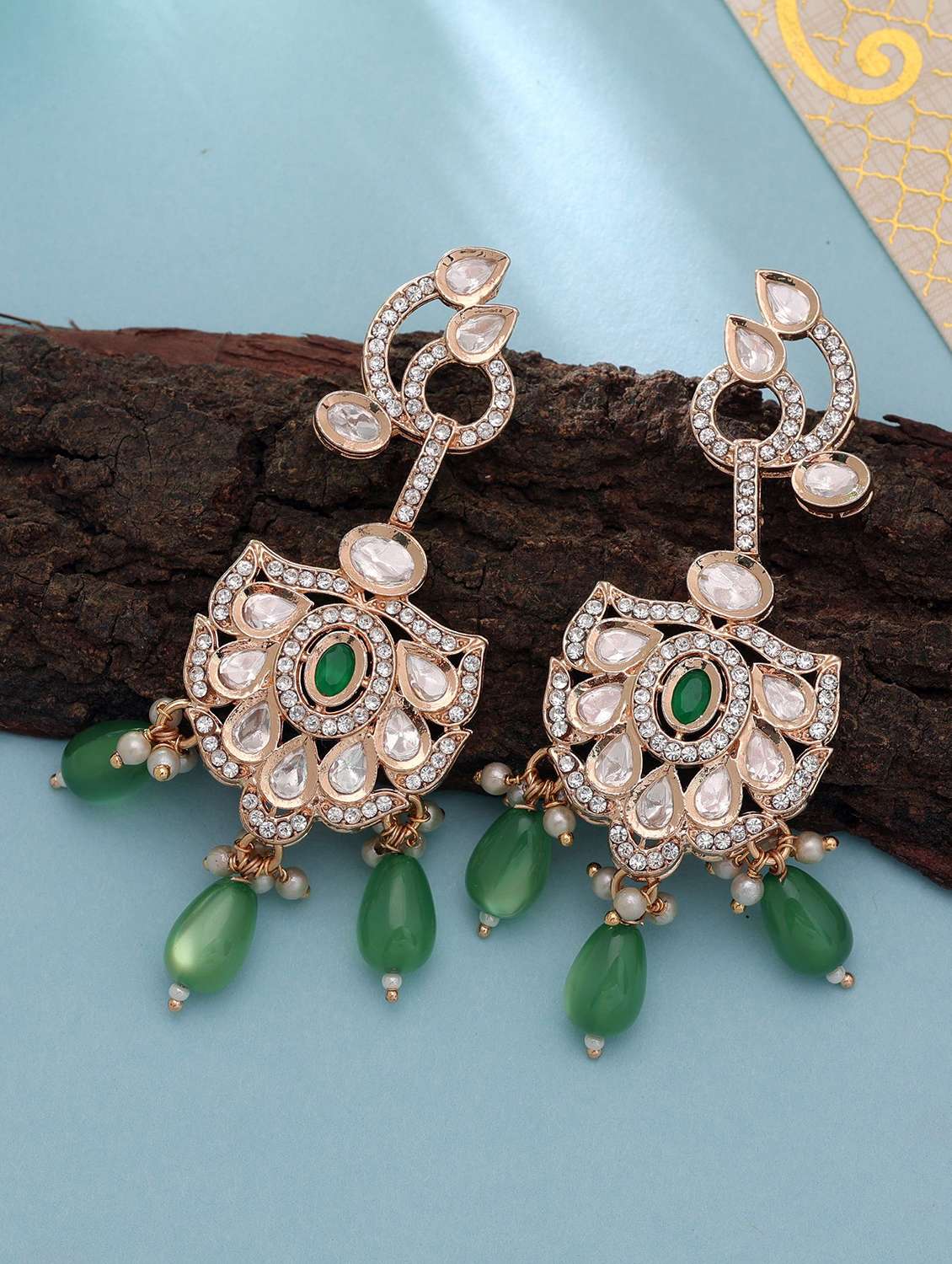 women kundan and american diamond drop earrings
