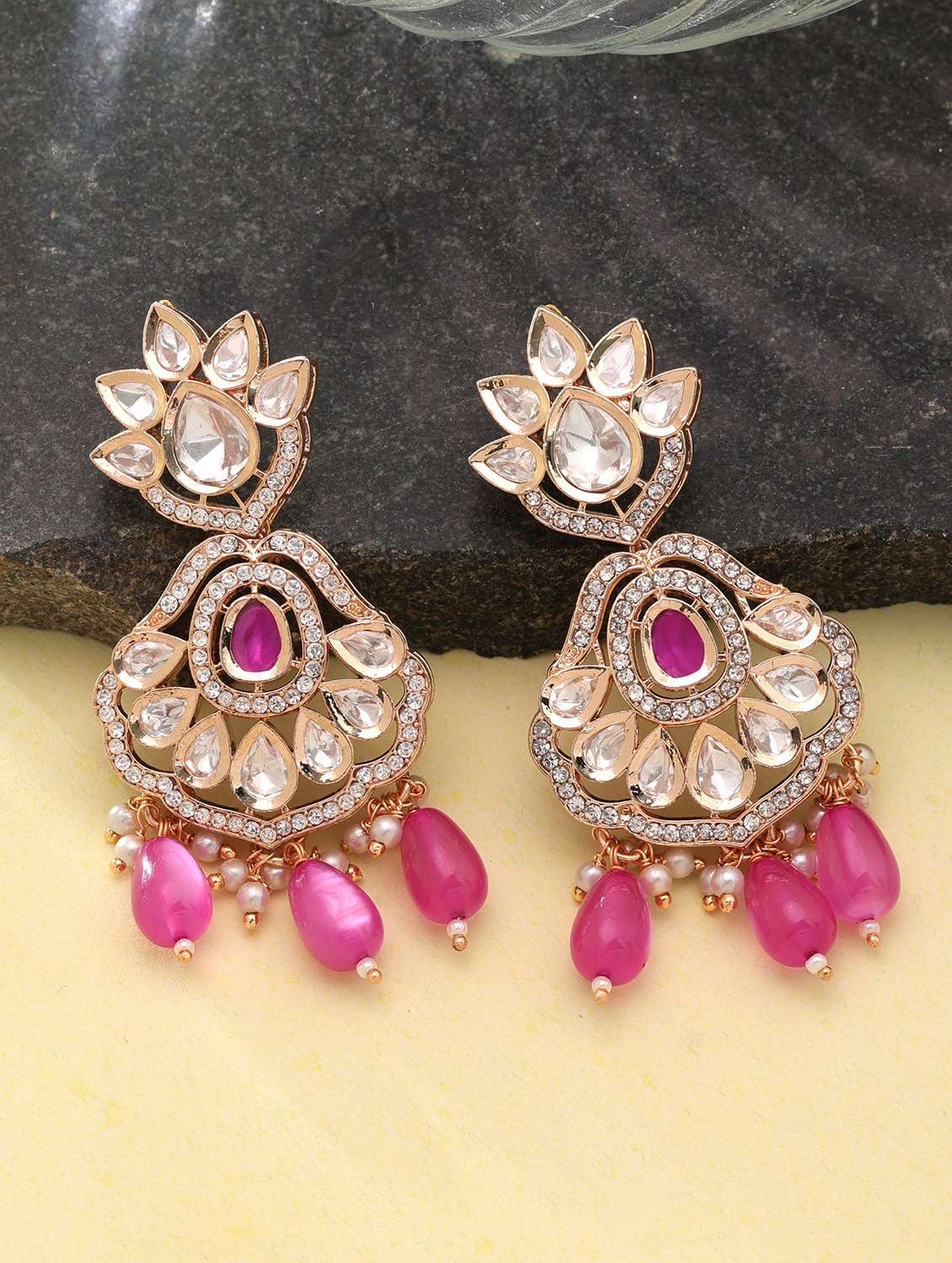 women kundan and american diamond drop earrings