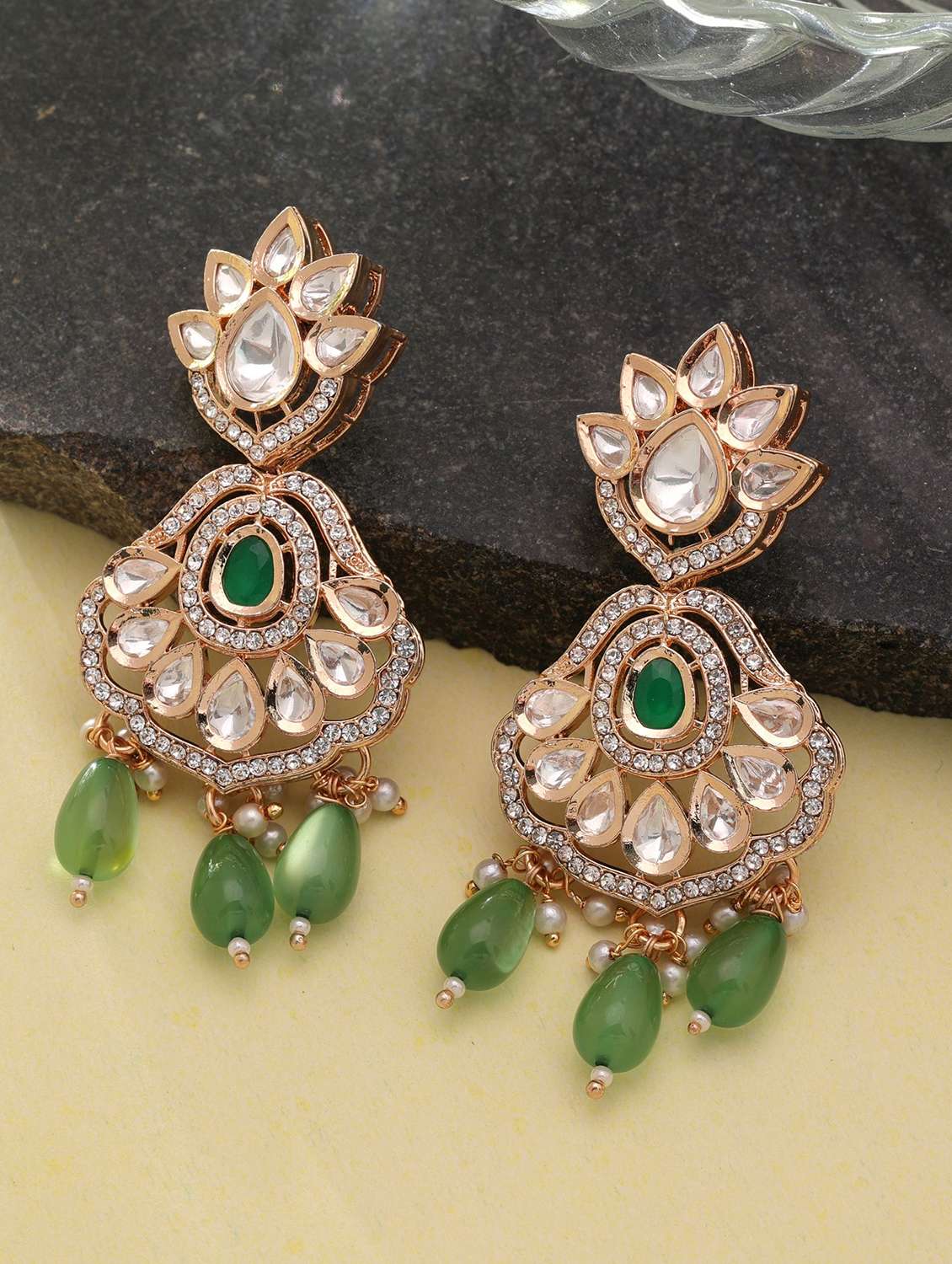women kundan and american diamond drop earrings