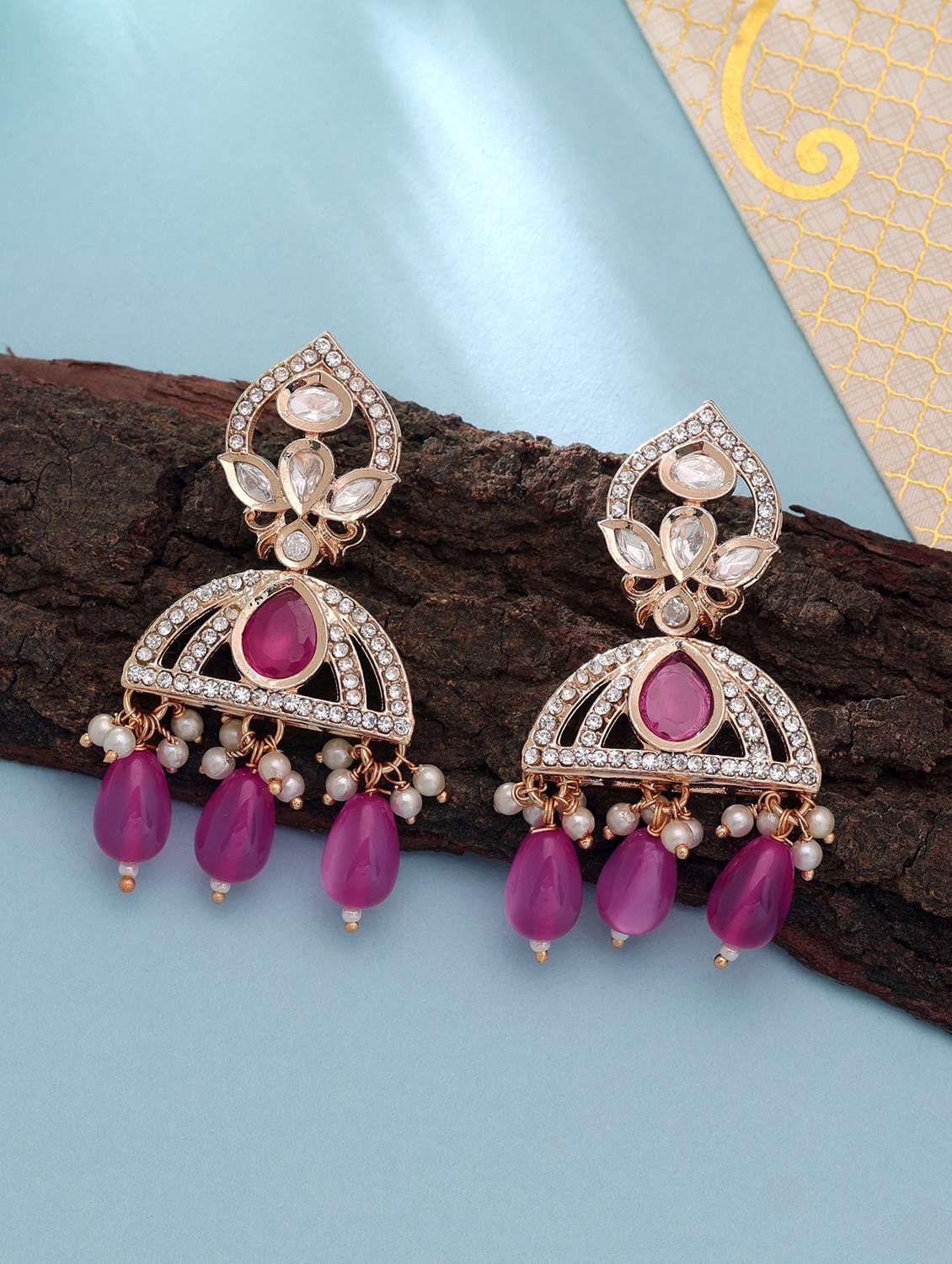 women kundan and american diamond drop earrings