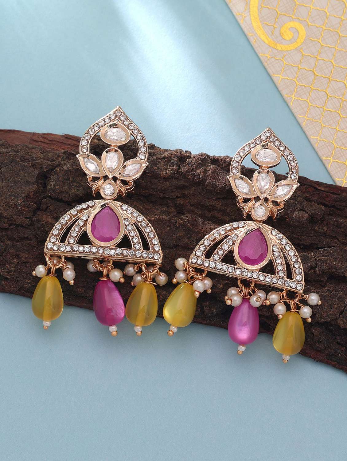 women kundan and american diamond drop earrings