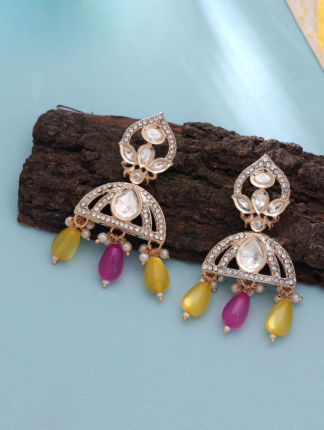 women kundan and american diamond drop earrings