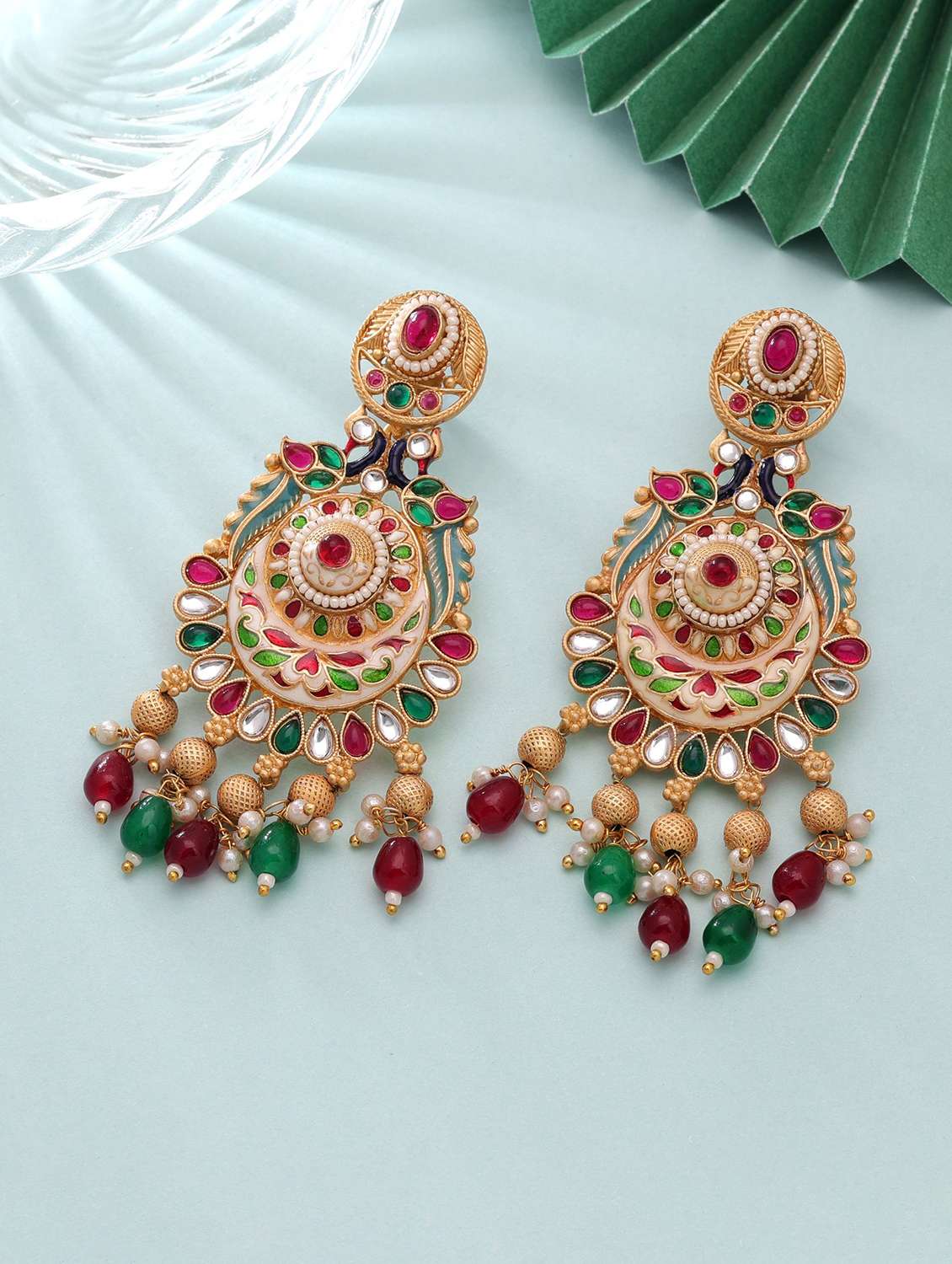 women multi coloured meenakari drop earrings