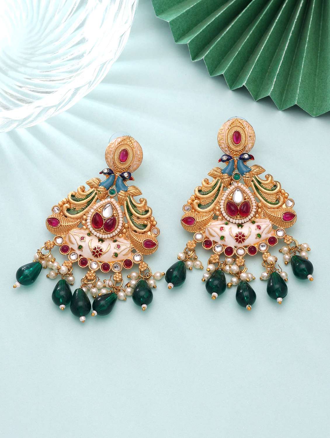 women multi coloured meenakari drop earrings