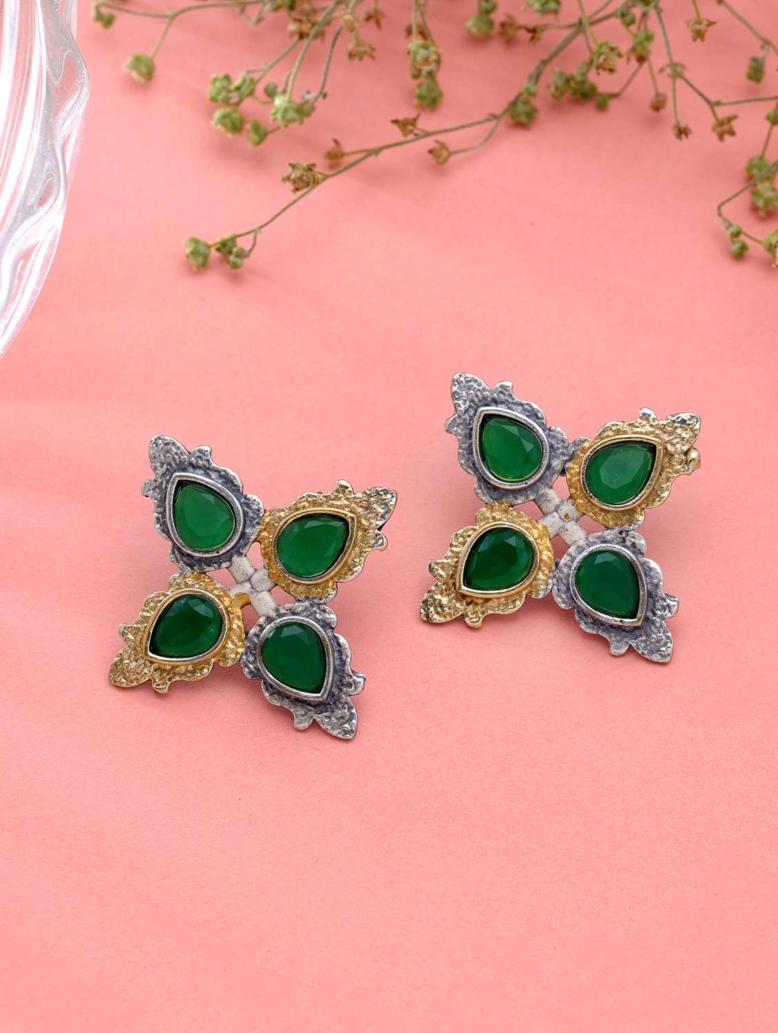 women oxidised dual tone studs