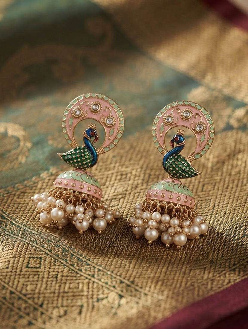 women green meenakari jhumka