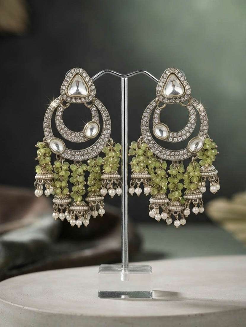 women kundan and stone chandbali 