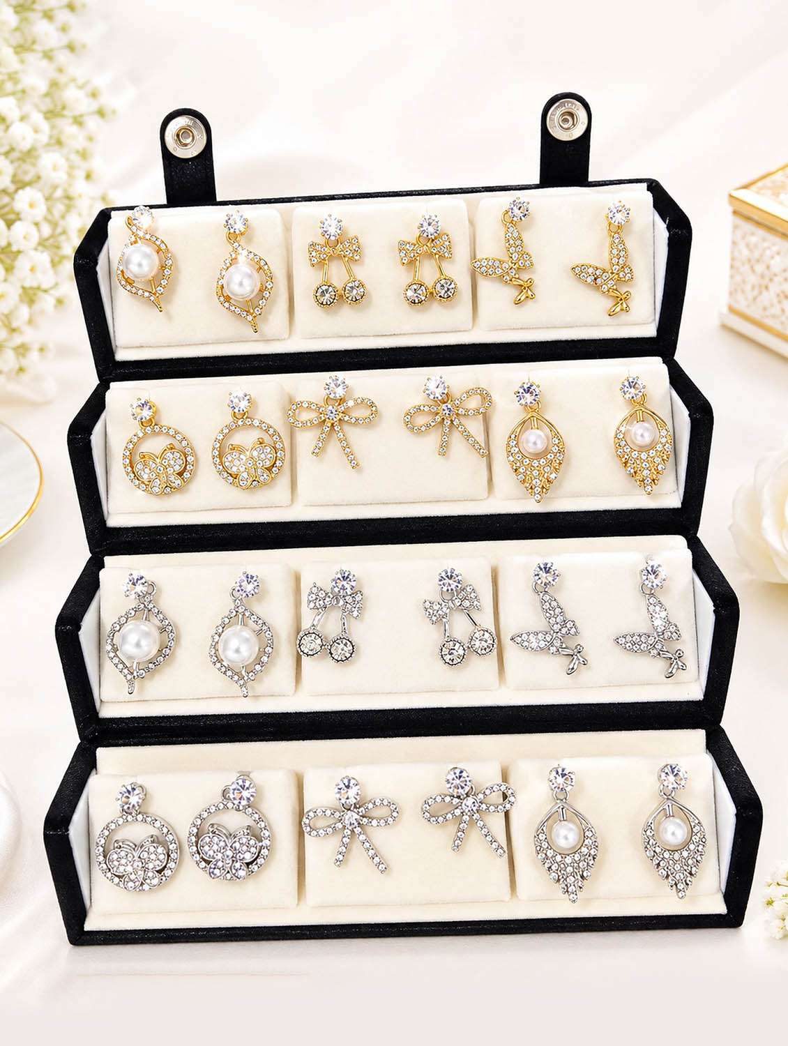 women set of 12 gold and silver earrings 