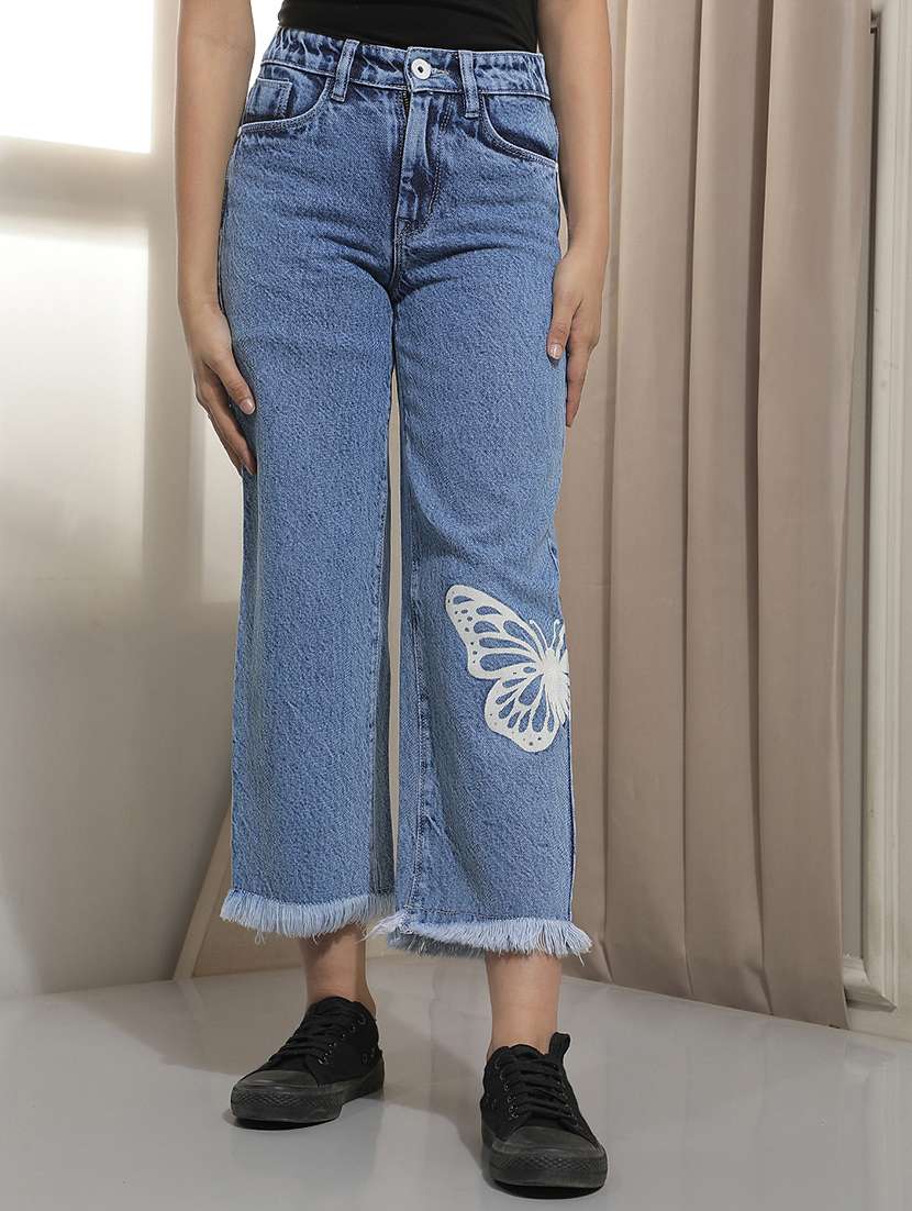 girls printed high rise straight jeans
