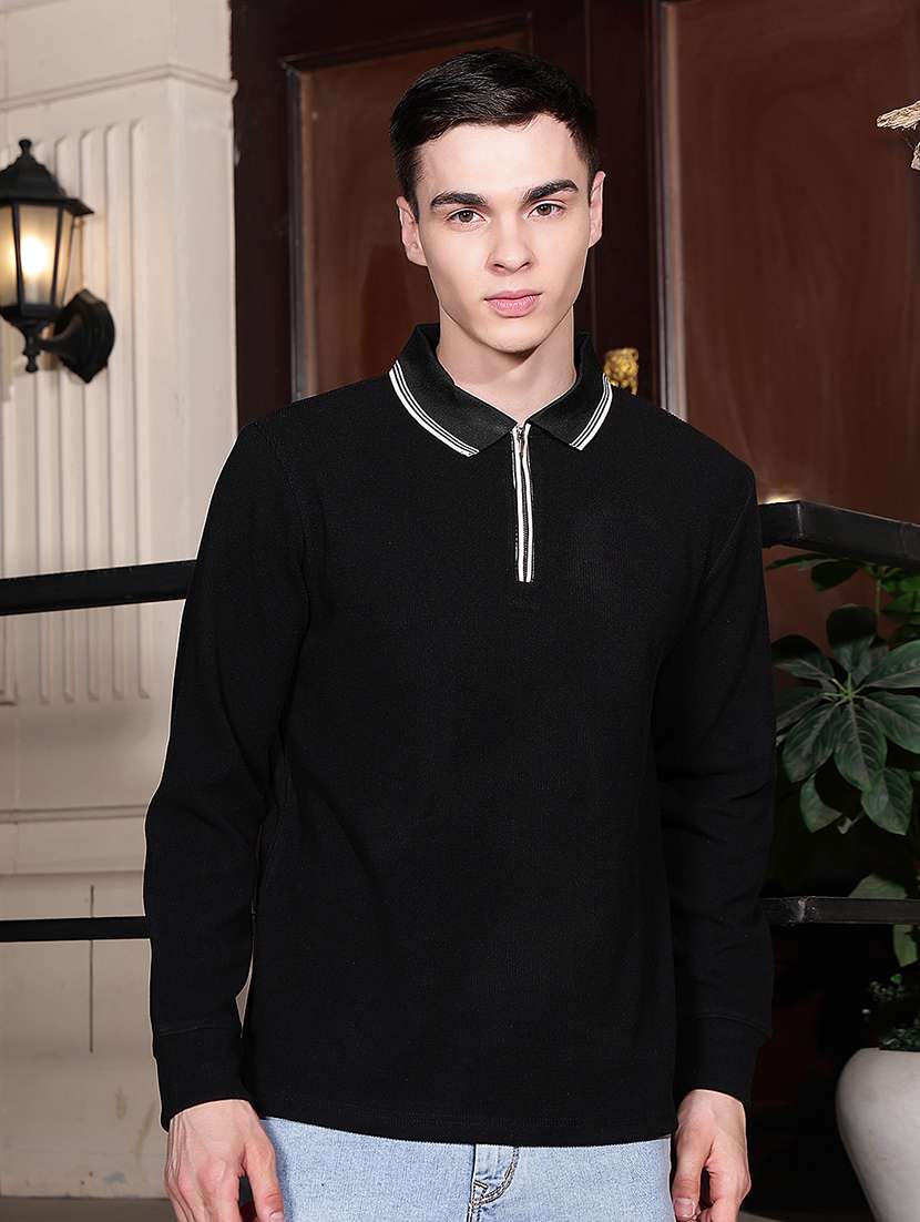 men solid long sleeves polo t-shirt