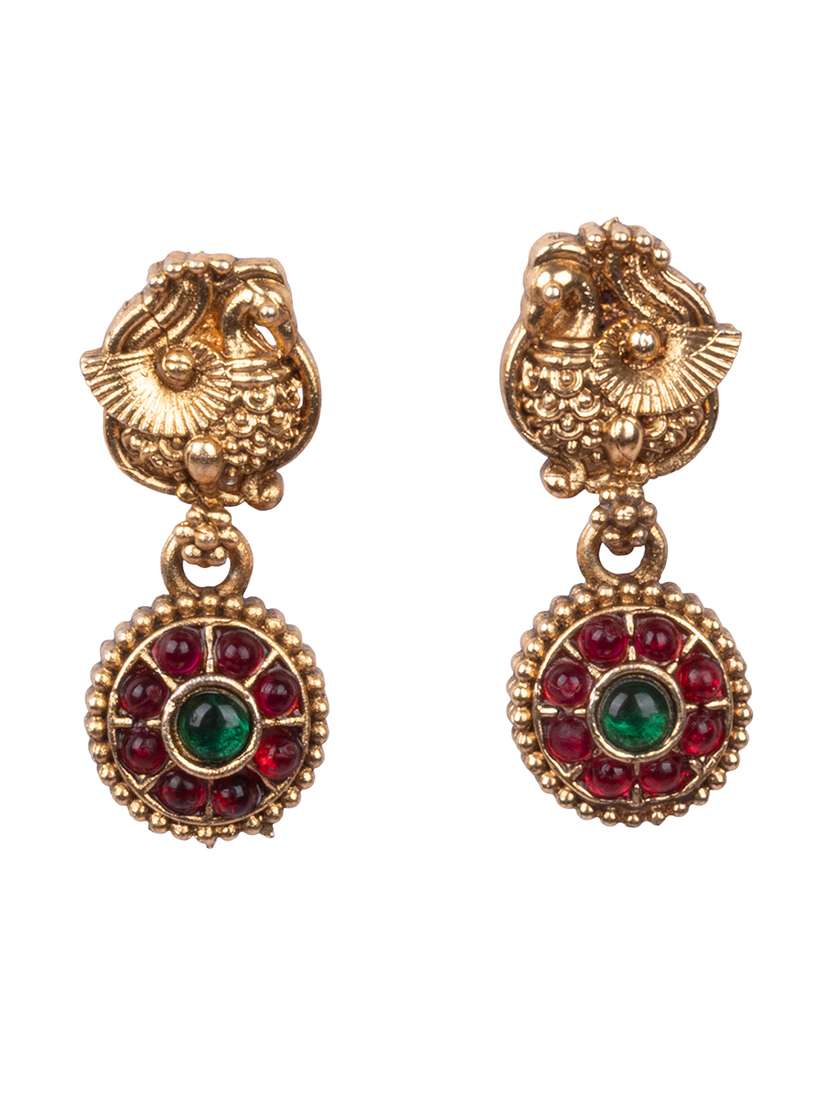 Temple Jewelry Set Antique Green Gold Plated South Indian Style Necklace Set - 22720286 -  Standard Image - 3