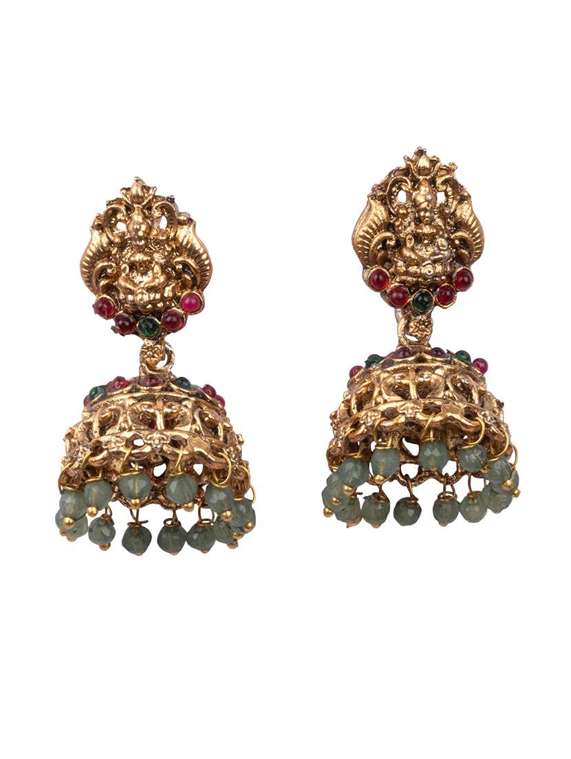 Temple Design Turquoise Necklace Set For Women - 22720289 -  Standard Image - 3