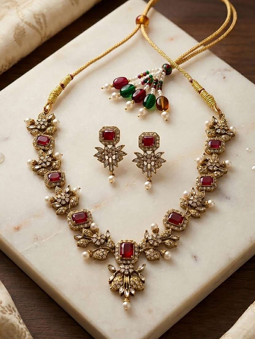 rose gold plated red ad necklace set