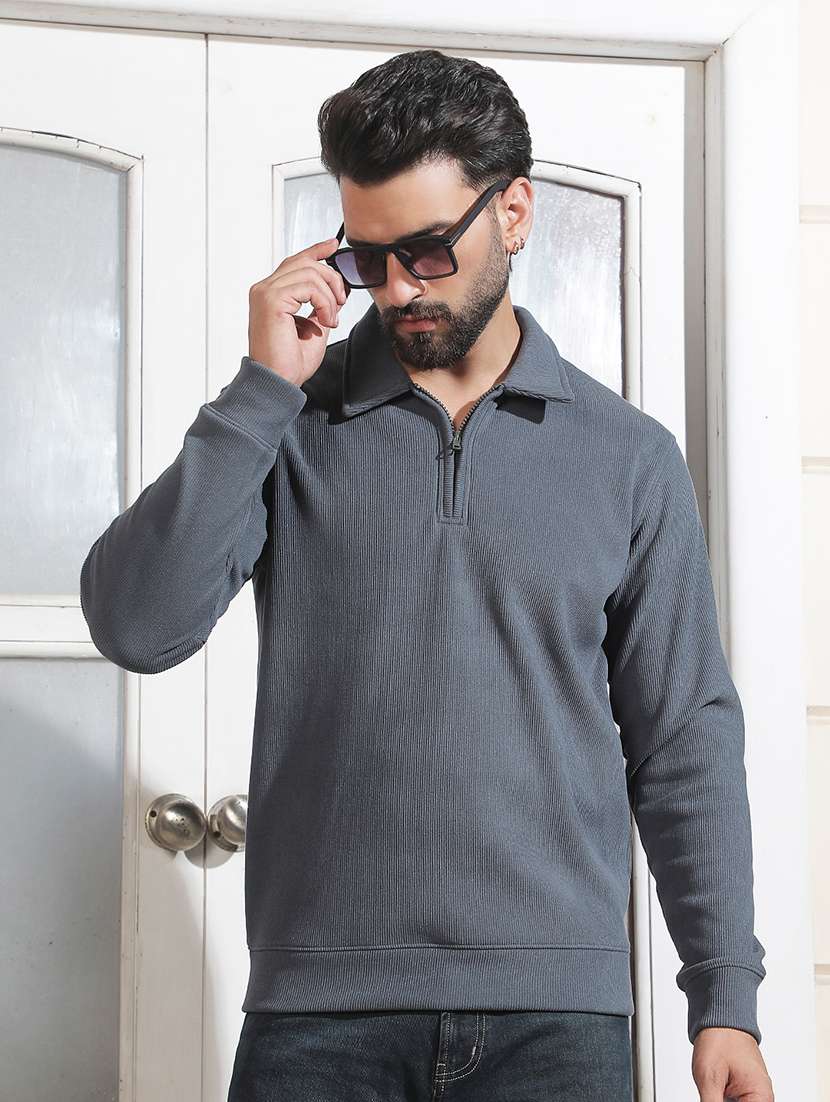 men solid long sleeve regular fit sweatshirt