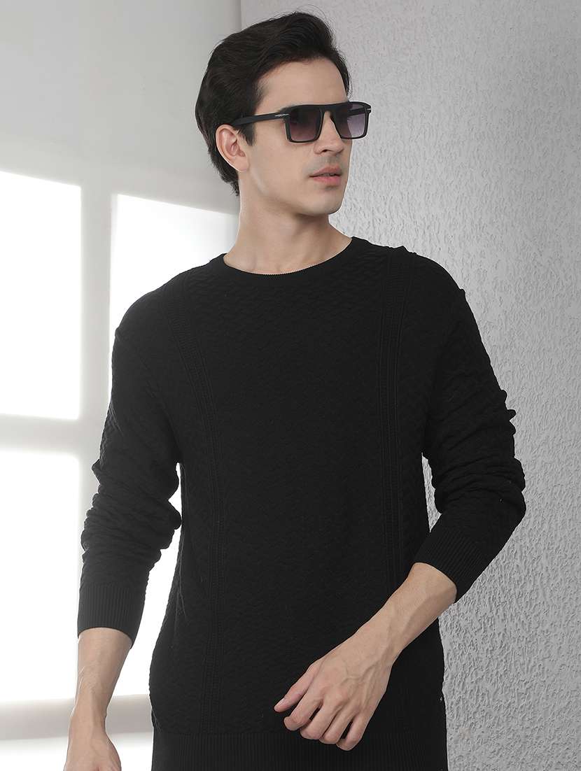 men self design long sleeve regular fit pullover