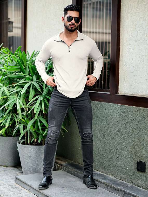 Men Textured Long Sleeves Polo T-shirt - 22720415 -  Standard Image - 3