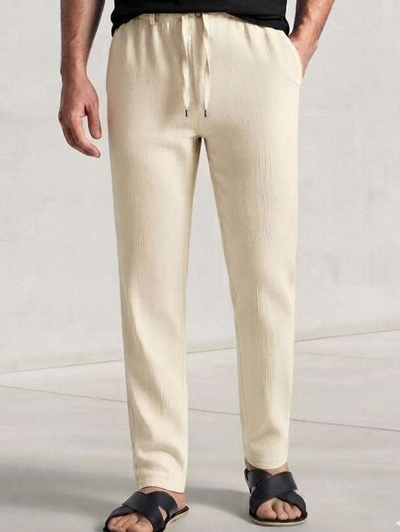 men textured mid rise flat front casual trouser
