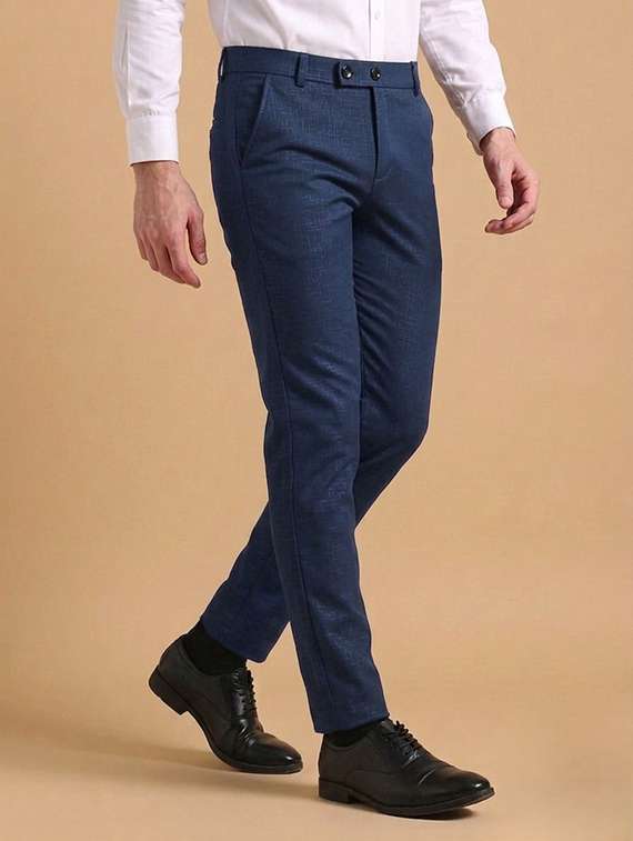men self design mid rise slim fit formal trouser