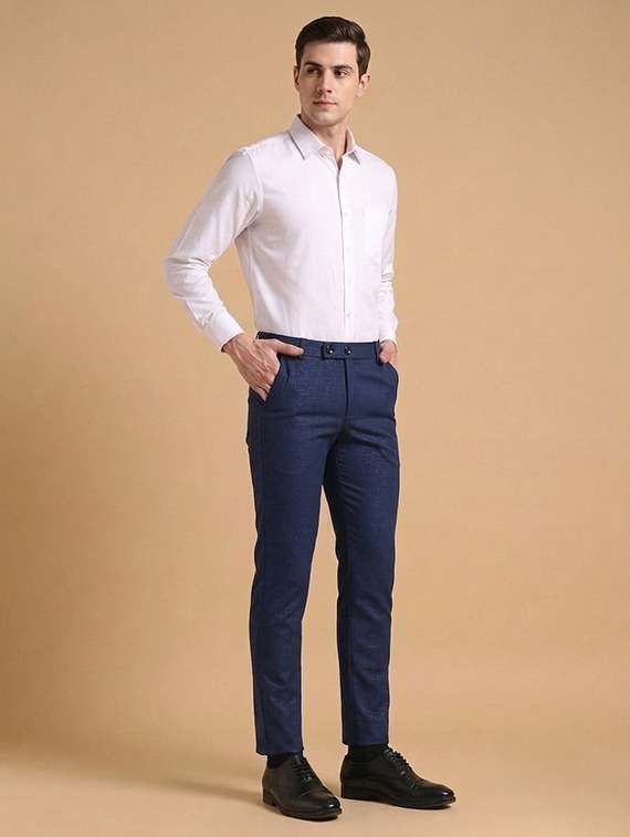 Men Self Design Mid Rise Slim Fit Formal Trouser - 22720512 -  Standard Image - 3
