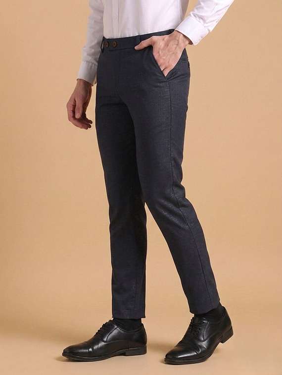 men self design mid rise slim fit formal trouser