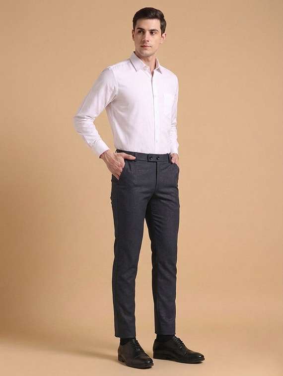 Men Self Design Mid Rise Slim Fit Formal Trouser - 22720513 -  Standard Image - 3