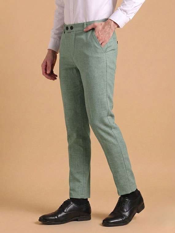 men self design mid rise slim fit formal trouser