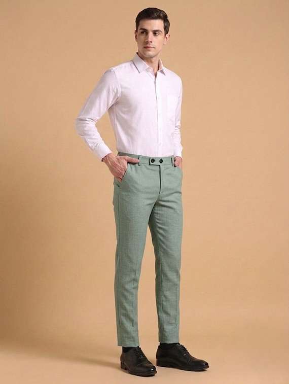 Men Self Design Mid Rise Slim Fit Formal Trouser - 22720514 -  Standard Image - 3
