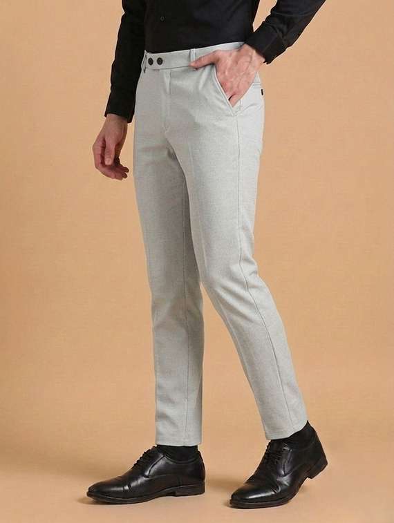 men self design mid rise slim fit formal trouser