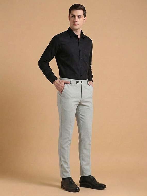 Men Self Design Mid Rise Slim Fit Formal Trouser - 22720515 -  Standard Image - 3