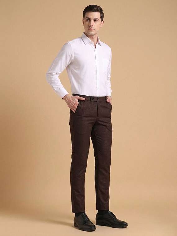 Men Self Design Mid Rise Slim Fit Formal Trouser - 22720516 -  Standard Image - 3