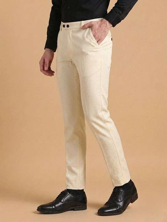 men self design mid rise slim fit formal trouser