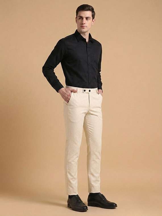 Men Self Design Mid Rise Slim Fit Formal Trouser - 22720517 -  Standard Image - 3