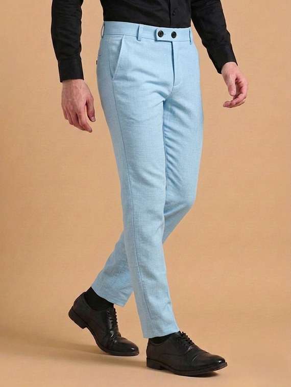 men self design mid rise slim fit formal trouser
