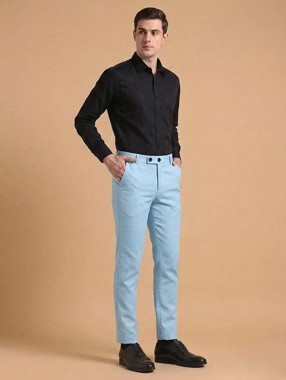 Men Self Design Mid Rise Slim Fit Formal Trouser - 22720518 -  Standard Image - 3